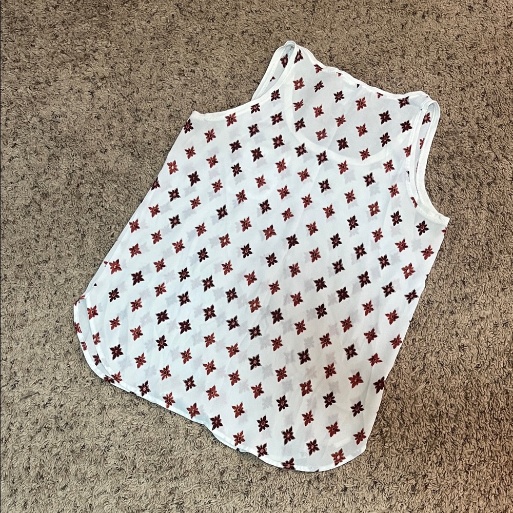 NWOT LOFT White Tank Top with Rust and Brown Star Floral Print - Picture 4 of 6
